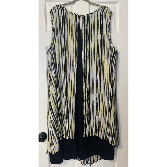 Catherines Midi Dress Womens 4X Sleeveless Striped Overlay Split Black Yellow - Picture 5 of 7